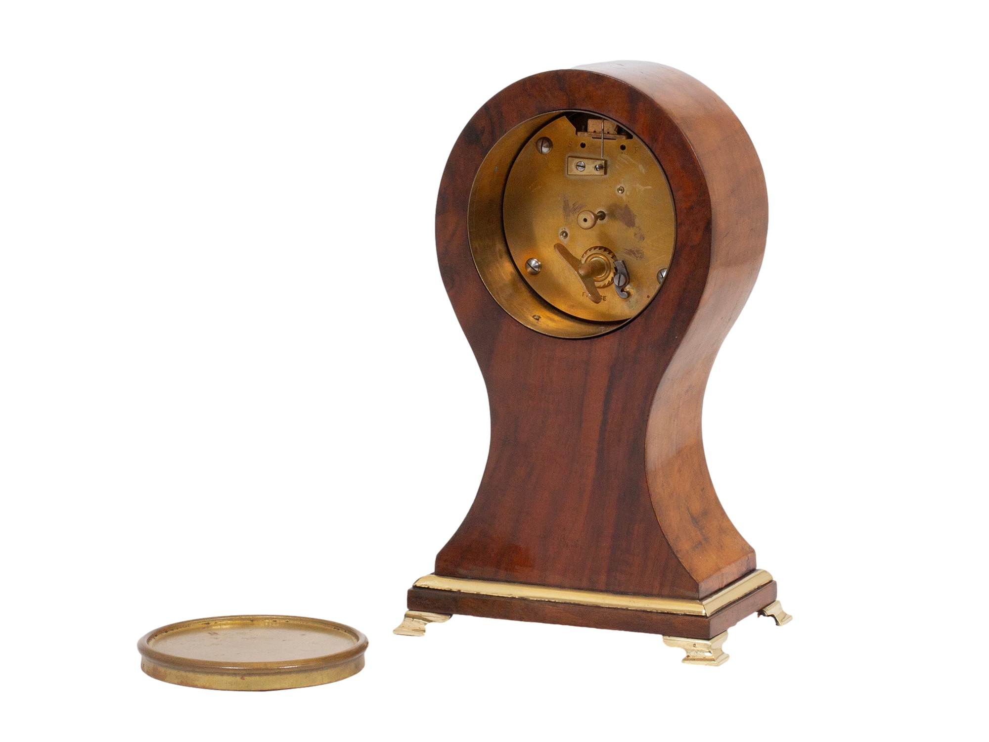 Rear of the Balloon Clock with Boulle by Lund with the movement showing