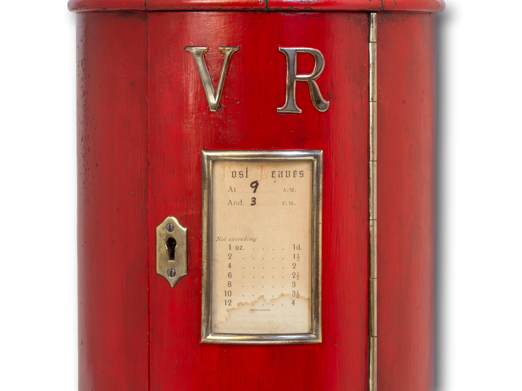 Red post box close up of the VR and post leaves