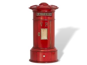 Red post box front overview