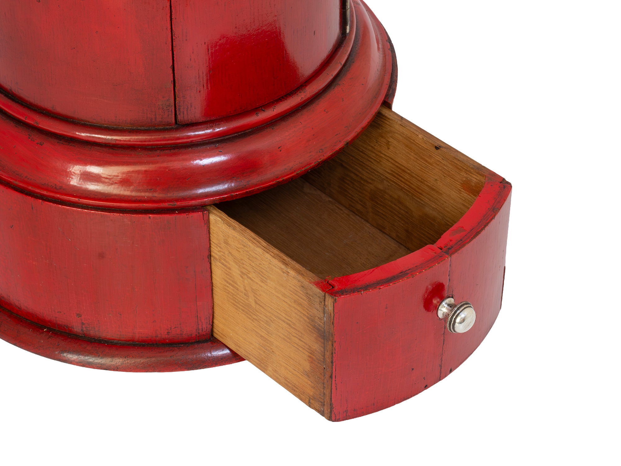 Red post box close up of the drawer open