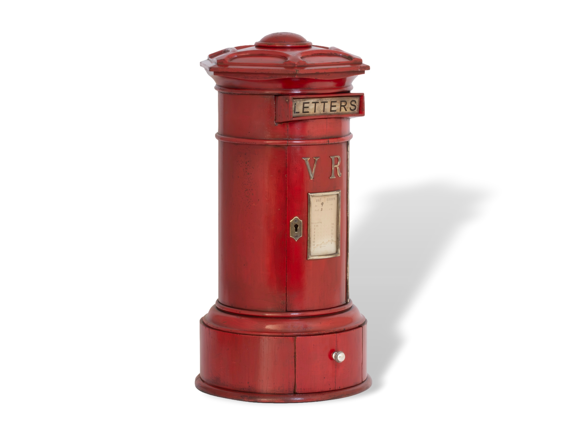 Red post box front angled profile
